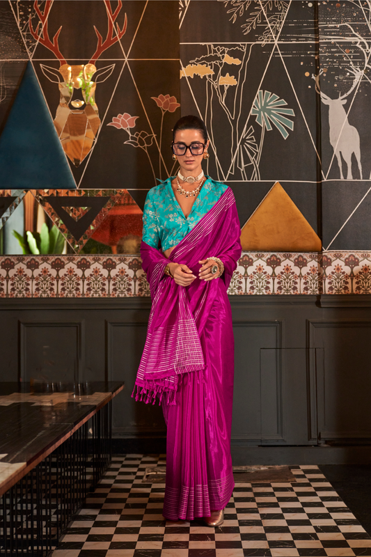 Pure Viscose Handloom Saree with Contrast Heavy Blouse