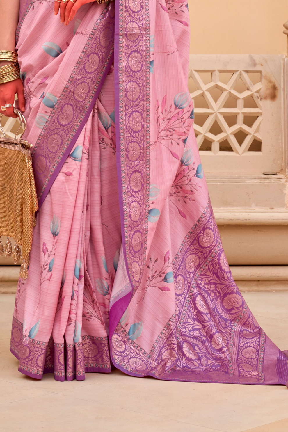 Modern Foil Printed Silk Saree with Aqua Inspired Finish