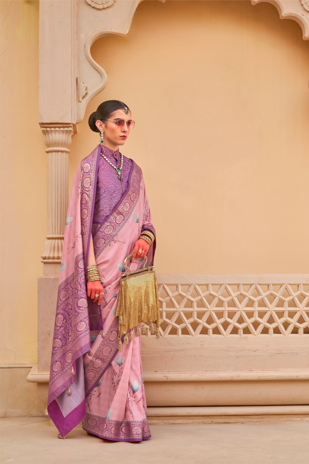 Modern Foil Printed Silk Saree with Aqua Inspired Finish