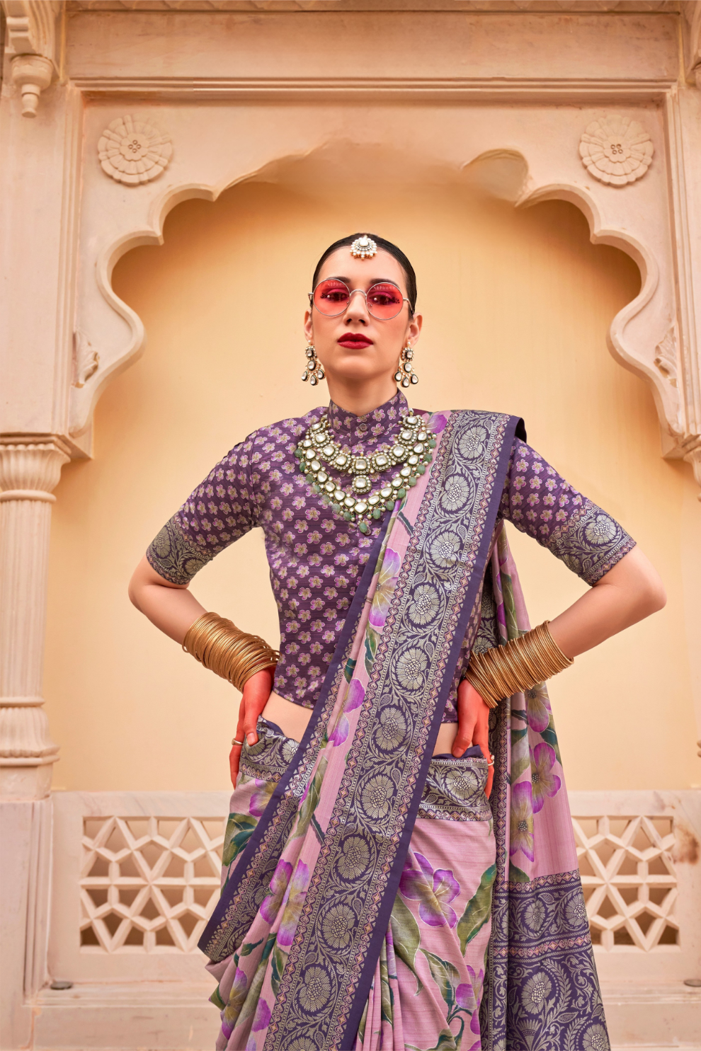 Modern Foil Printed Silk Saree with Aqua Inspired Finish