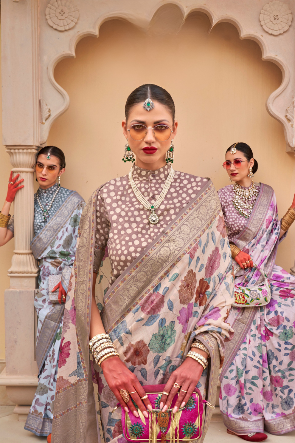 Modern Foil Printed Silk Saree with Aqua Inspired Finish