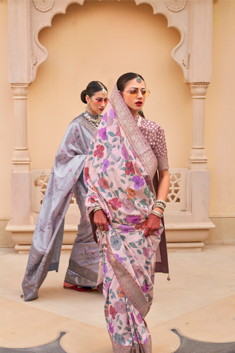 Modern Foil Printed Silk Saree with Aqua Inspired Finish