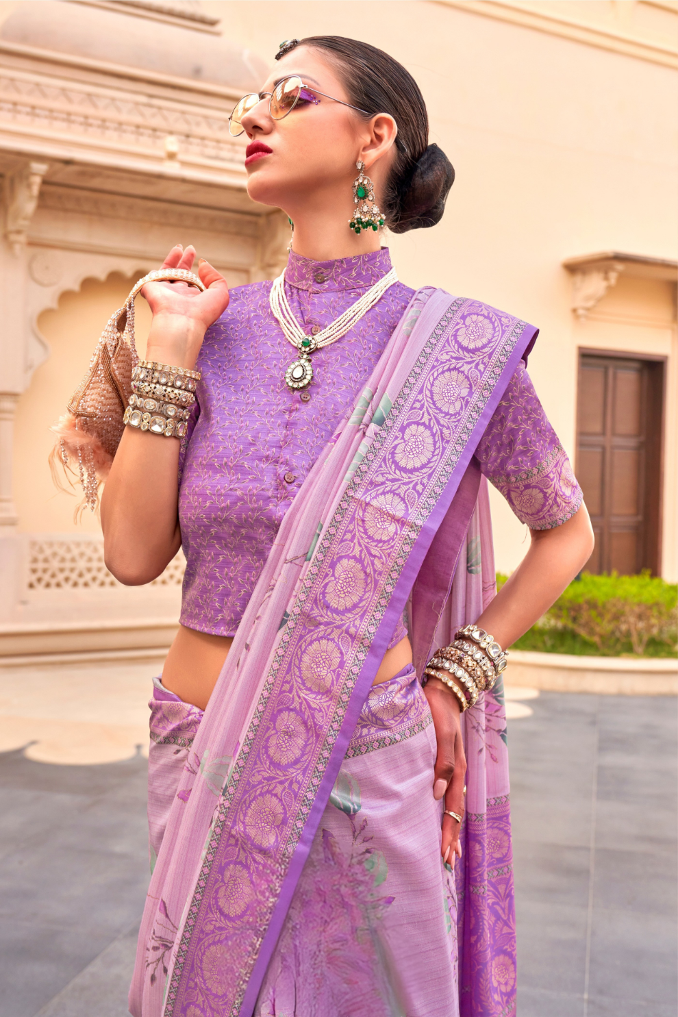 Modern Foil Printed Silk Saree with Aqua Inspired Finish