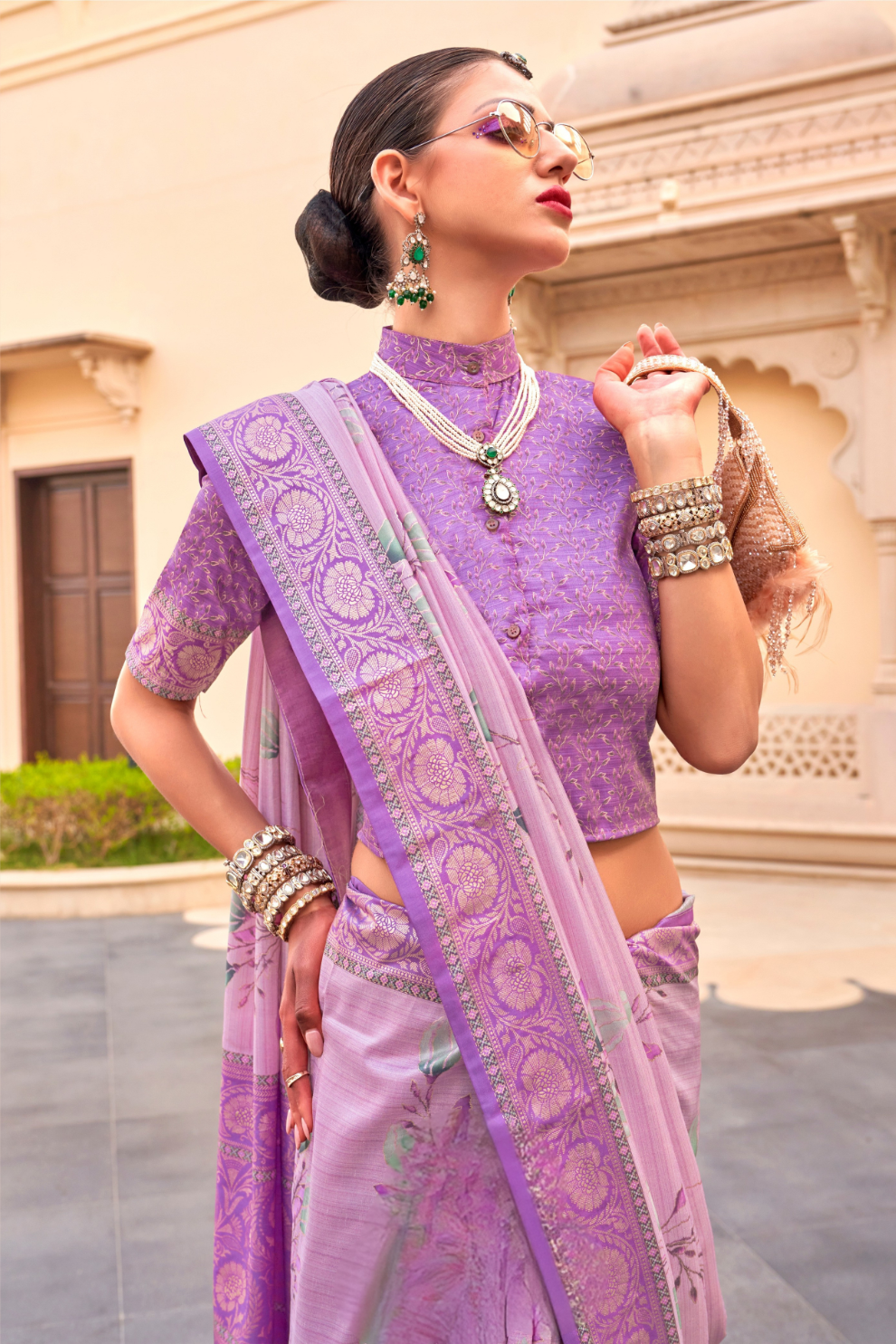 Modern Foil Printed Silk Saree with Aqua Inspired Finish