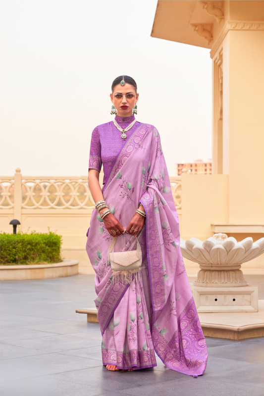 Modern Foil Printed Silk Saree with Aqua Inspired Finish