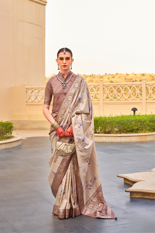 Modern Foil Printed Silk Saree with Aqua Inspired Finish