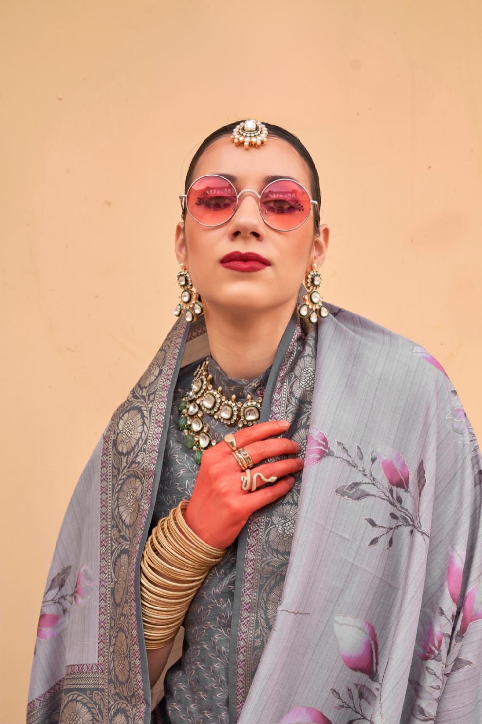 Modern Foil Printed Silk Saree with Aqua Inspired Finish