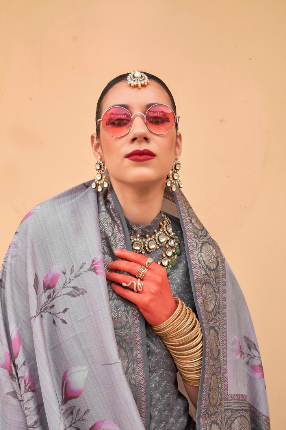 Modern Foil Printed Silk Saree with Aqua Inspired Finish