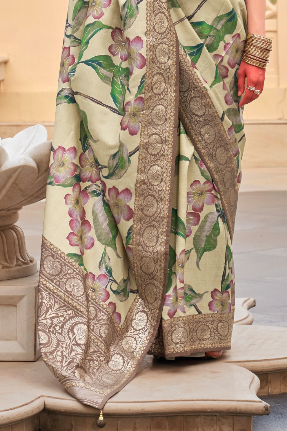 Modern Foil Printed Silk Saree with Aqua Inspired Finish