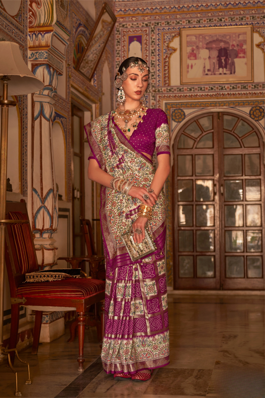 Elegant Pure Silk Bandhani Saree with Weaving and Artistic Print