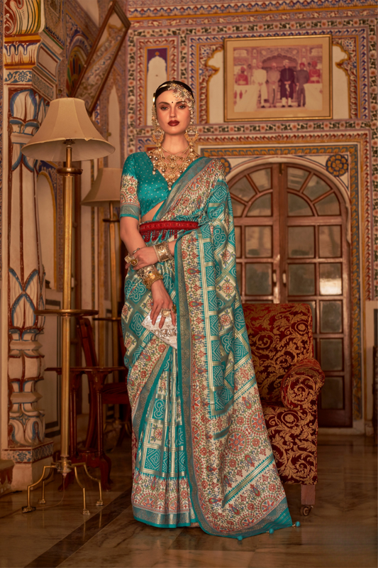 Elegant Pure Silk Bandhani Saree with Weaving and Artistic Print