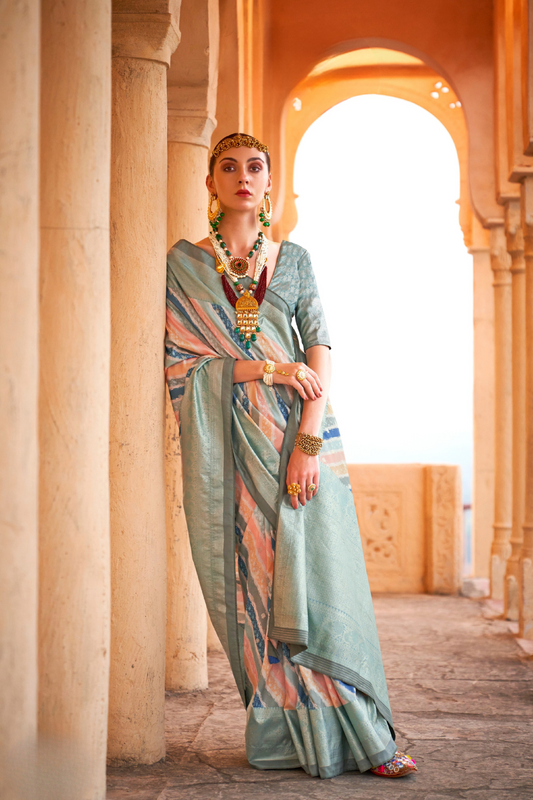 Designer Poly Viscose Silk Saree with Printed Foil Touch