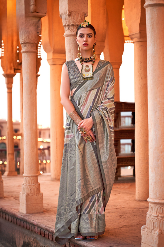 Designer Poly Viscose Silk Saree with Printed Foil Touch