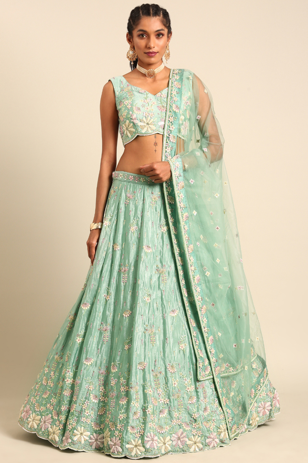 Elegant Georgette Sequin Lehenga with Zarkan Work