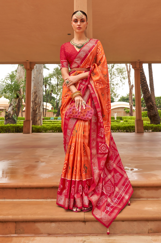 Pure Silk Patola Saree with Rich Zari Weaving and Blouse