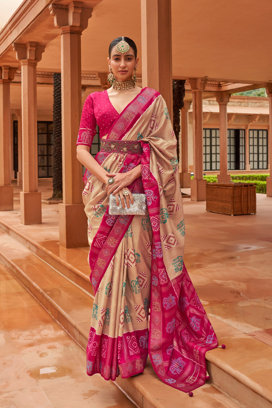 Pure Silk Patola Saree with Rich Zari Weaving and Blouse