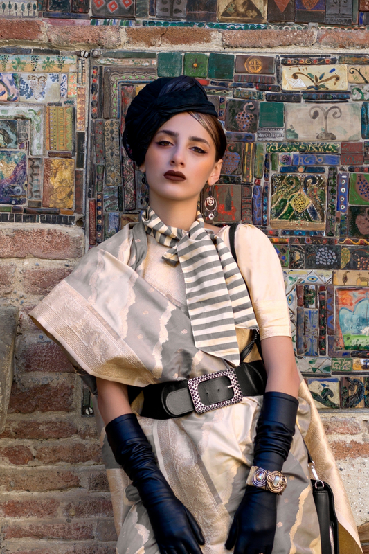 Rangkaat Handloom Katan Silk Saree with Multicolor Weaving