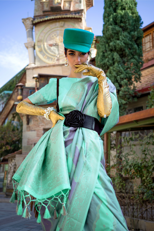 Rangkaat Handloom Katan Silk Saree with Multicolor Weaving