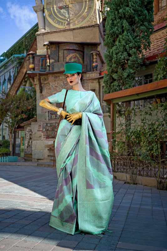 Rangkaat Handloom Katan Silk Saree with Multicolor Weaving