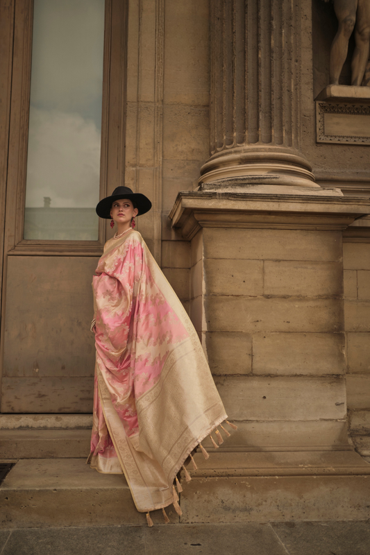 Banarasi Woven Satin Silk Blend Saree with Tassel Accents