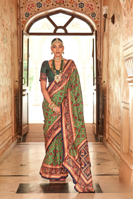 Printed Banarasi Silk Saree with Ultra Smooth Gloster Touch