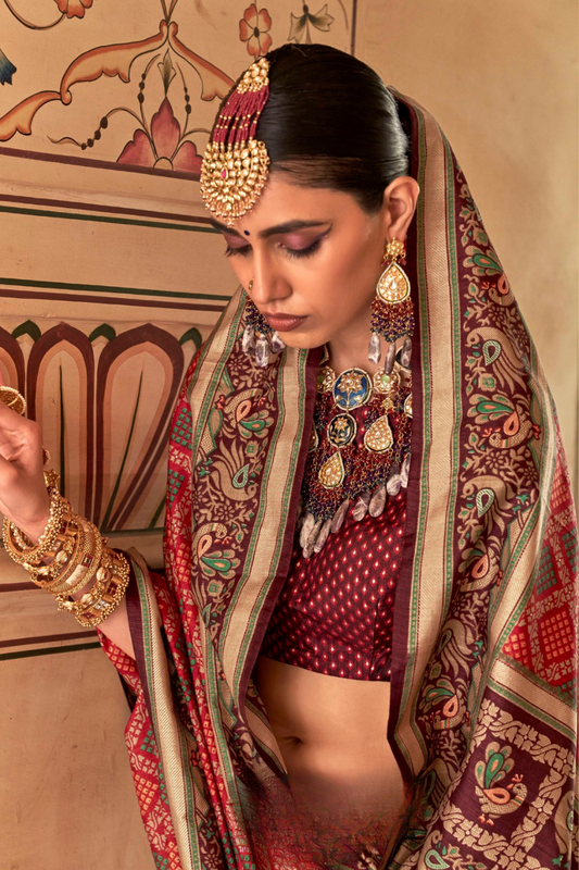 Printed Banarasi Silk Saree with Ultra Smooth Gloster Touch