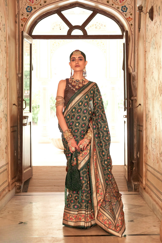 Printed Banarasi Silk Saree with Ultra Smooth Gloster Touch