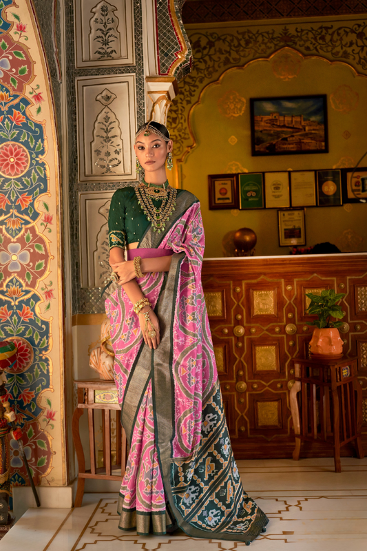 Classic Patola Printed Saree Enhanced with Contrast Zari Border