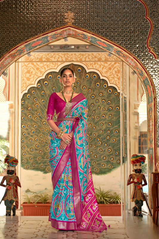 Classic Patola Printed Saree Enhanced with Contrast Zari Border