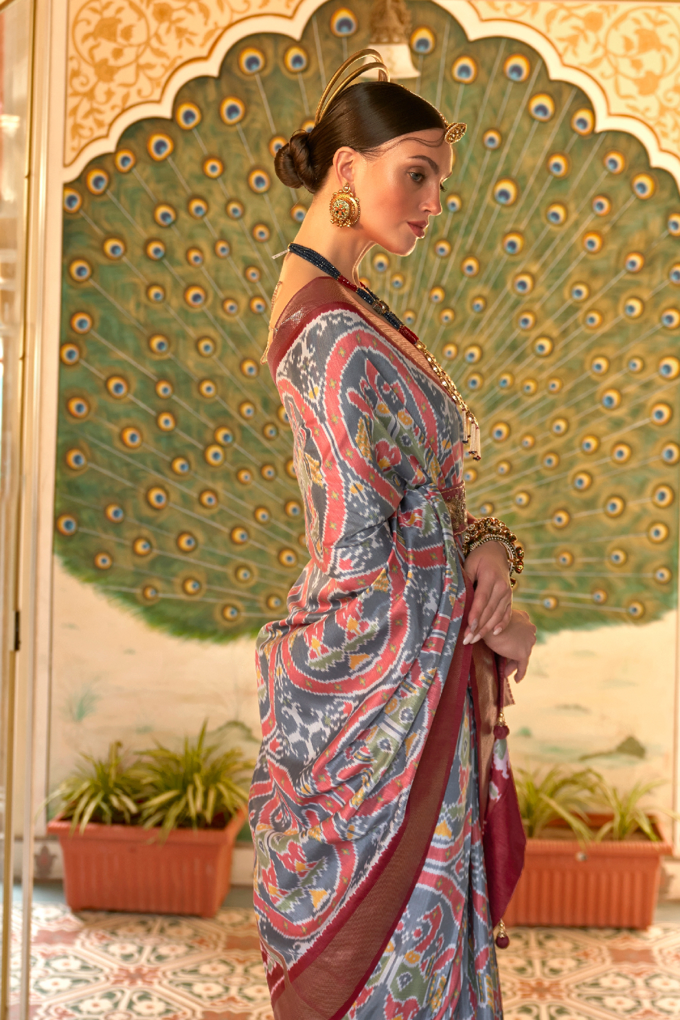 Classic Patola Printed Saree Enhanced with Contrast Zari Border