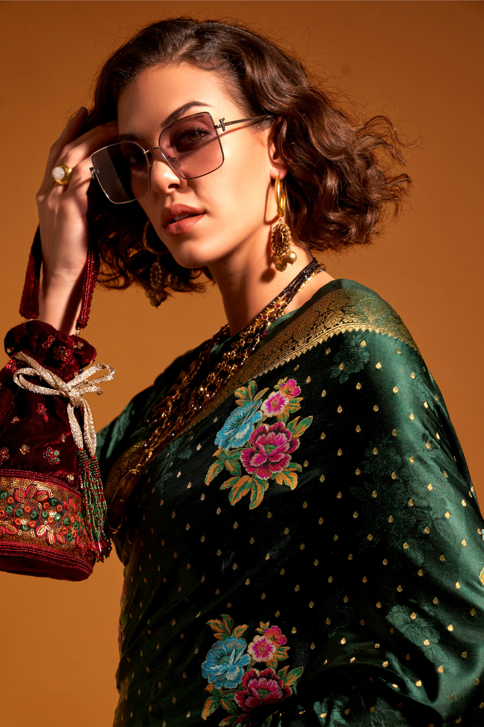 Elegant Floral Satin Silk Saree with Handloom Weaving Finish