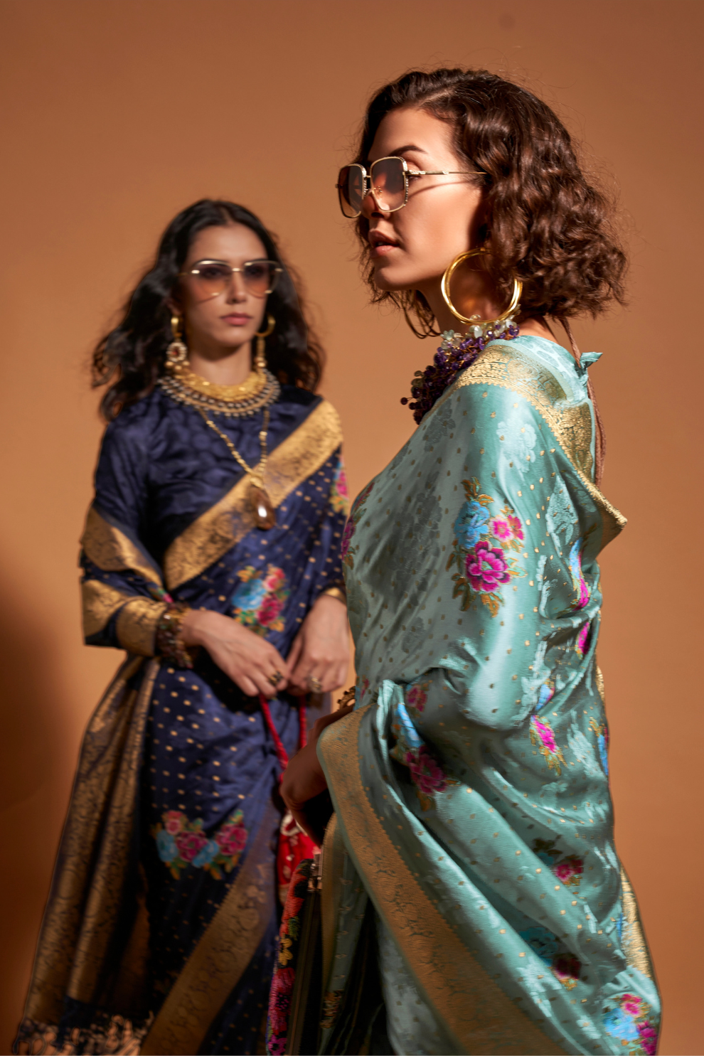 Elegant Floral Satin Silk Saree with Handloom Weaving Finish