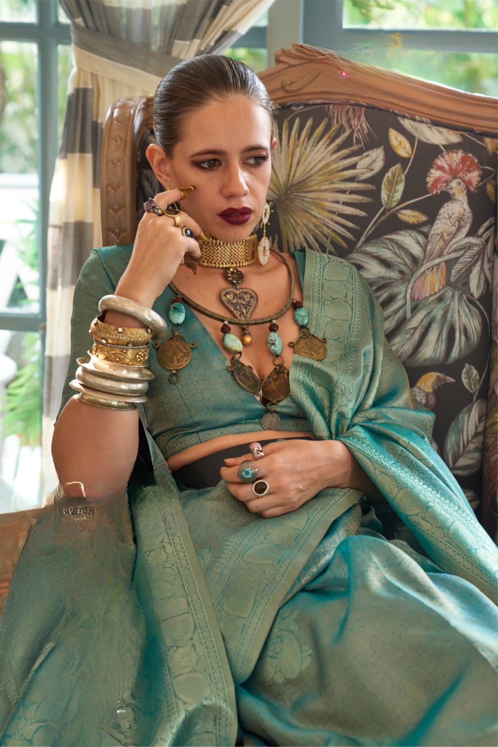 Woven Satin Tissue Silk Saree with Lustrous Texture and Graceful Drape