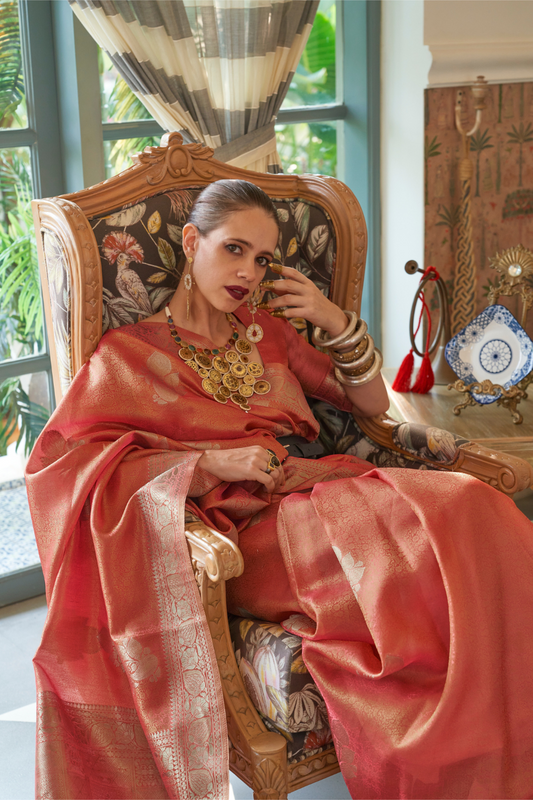 Woven Satin Tissue Silk Saree with Lustrous Texture and Graceful Drape