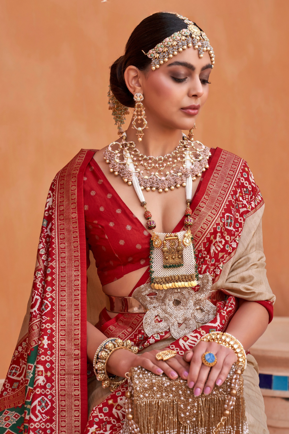 Elegant Zari Patola Saree with Polka Dot Woven Design