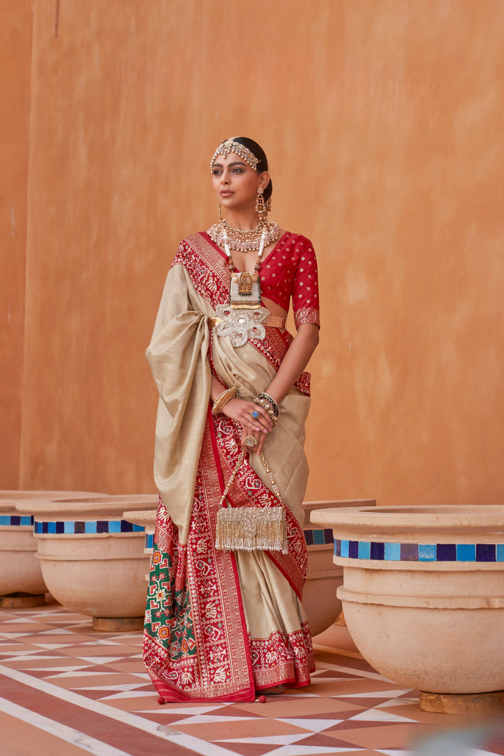 Elegant Zari Patola Saree with Polka Dot Woven Design