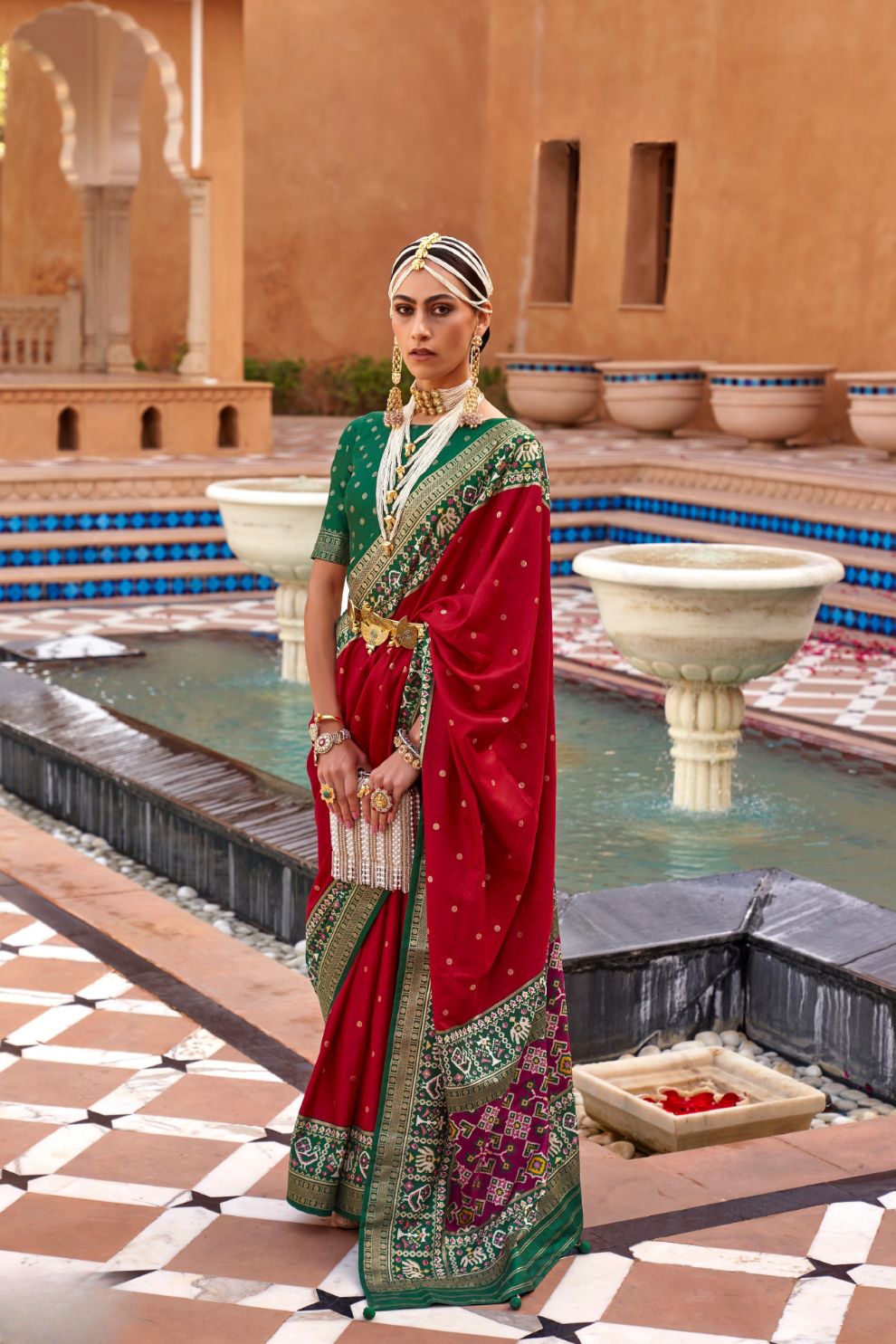 Elegant Zari Patola Saree with Polka Dot Woven Design