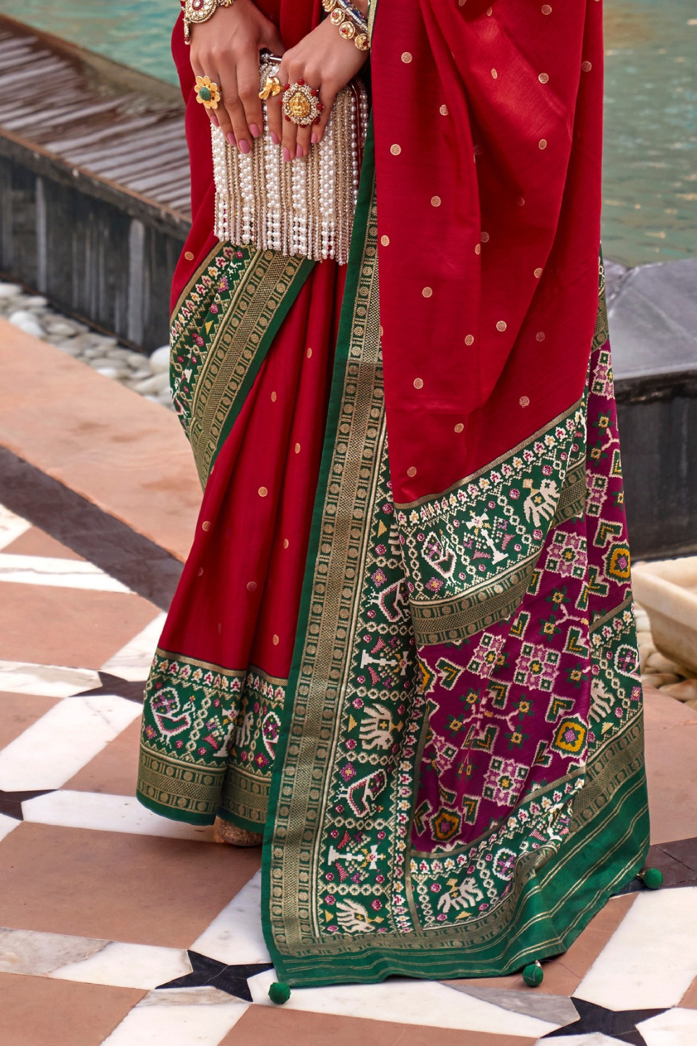 Elegant Zari Patola Saree with Polka Dot Woven Design