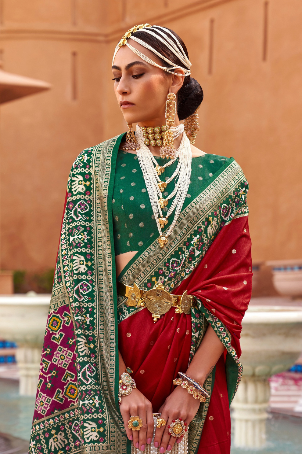 Elegant Zari Patola Saree with Polka Dot Woven Design