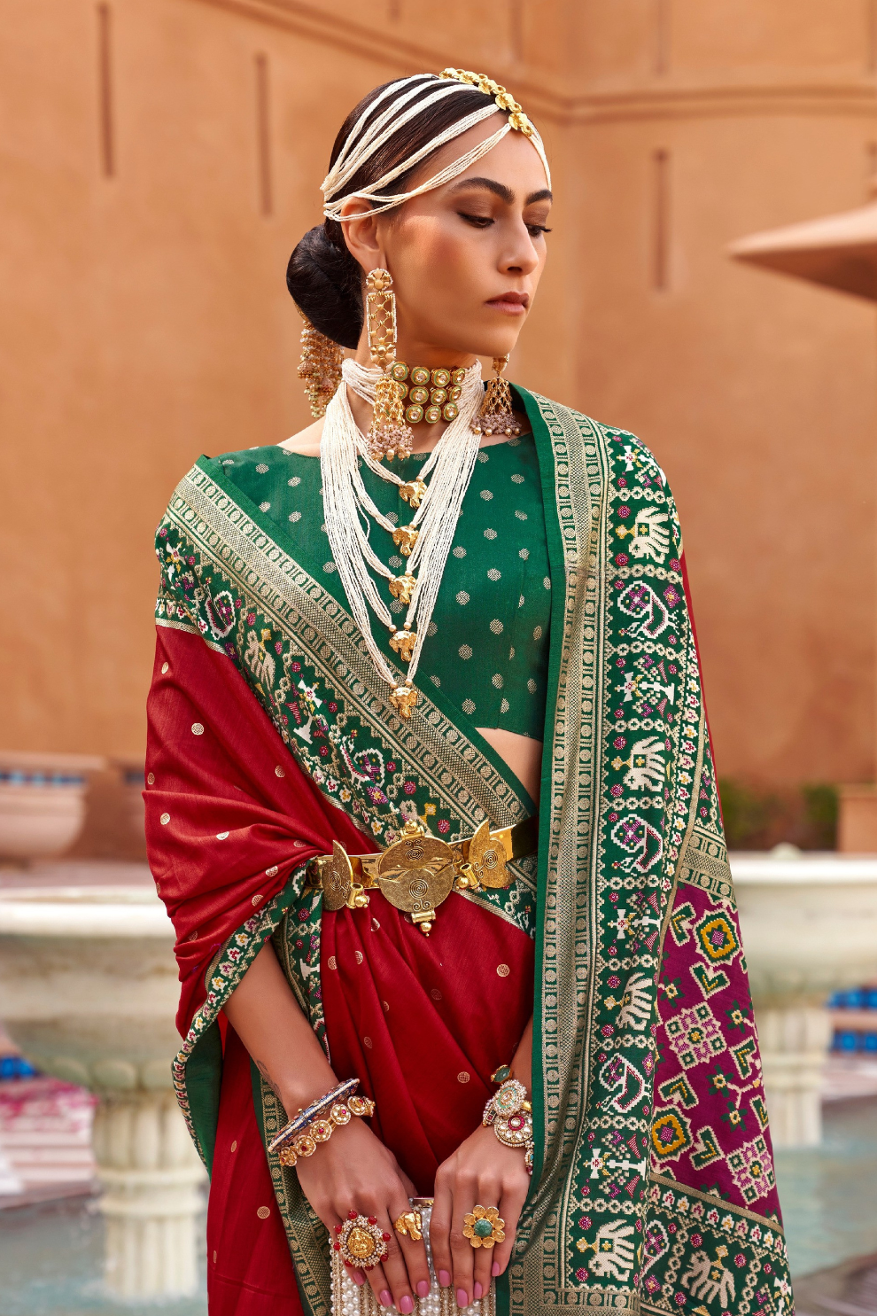 Elegant Zari Patola Saree with Polka Dot Woven Design