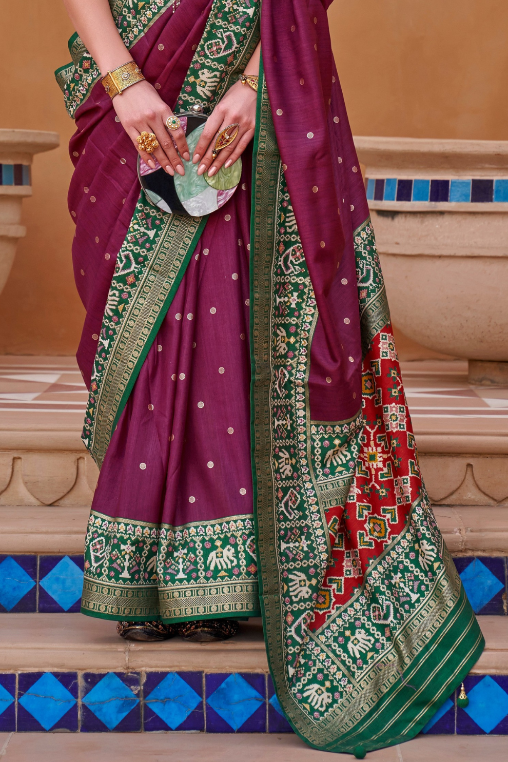 Elegant Zari Patola Saree with Polka Dot Woven Design