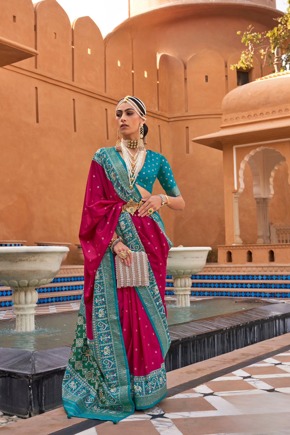 Elegant Zari Patola Saree with Polka Dot Woven Design