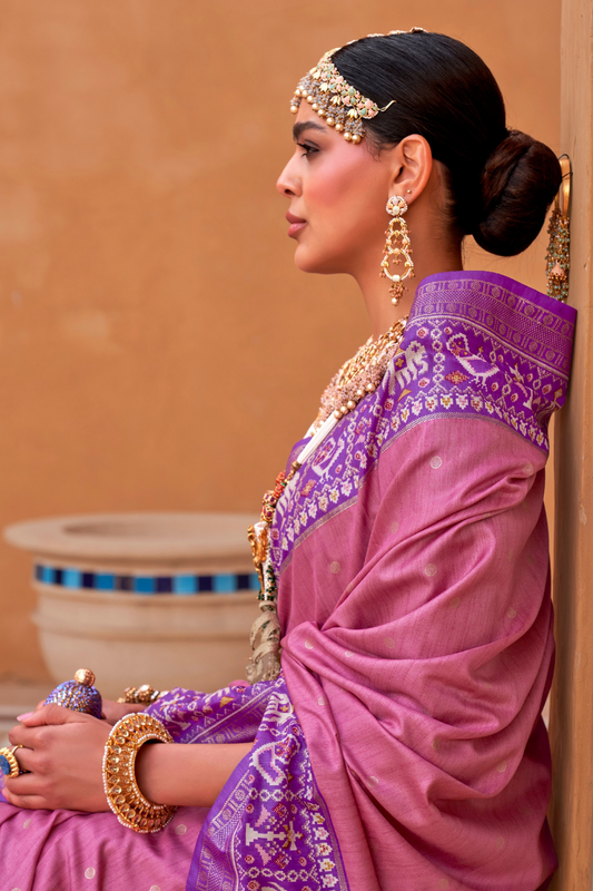 Elegant Zari Patola Saree with Polka Dot Woven Design