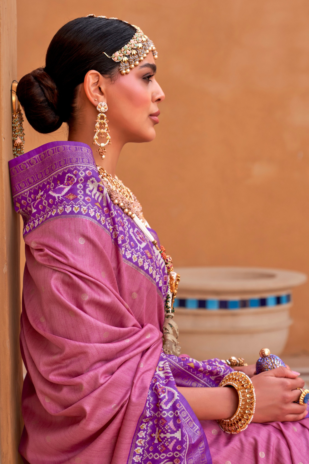 Elegant Zari Patola Saree with Polka Dot Woven Design