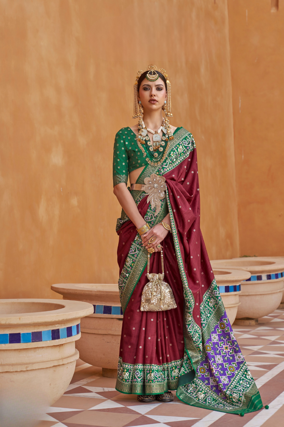 Elegant Zari Patola Saree with Polka Dot Woven Design