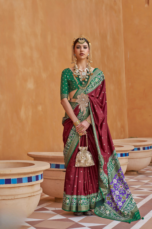 Elegant Zari Patola Saree with Polka Dot Woven Design