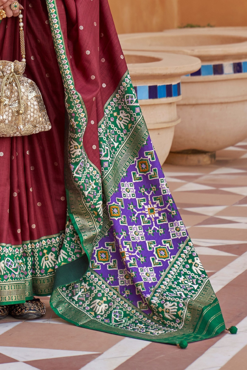 Elegant Zari Patola Saree with Polka Dot Woven Design