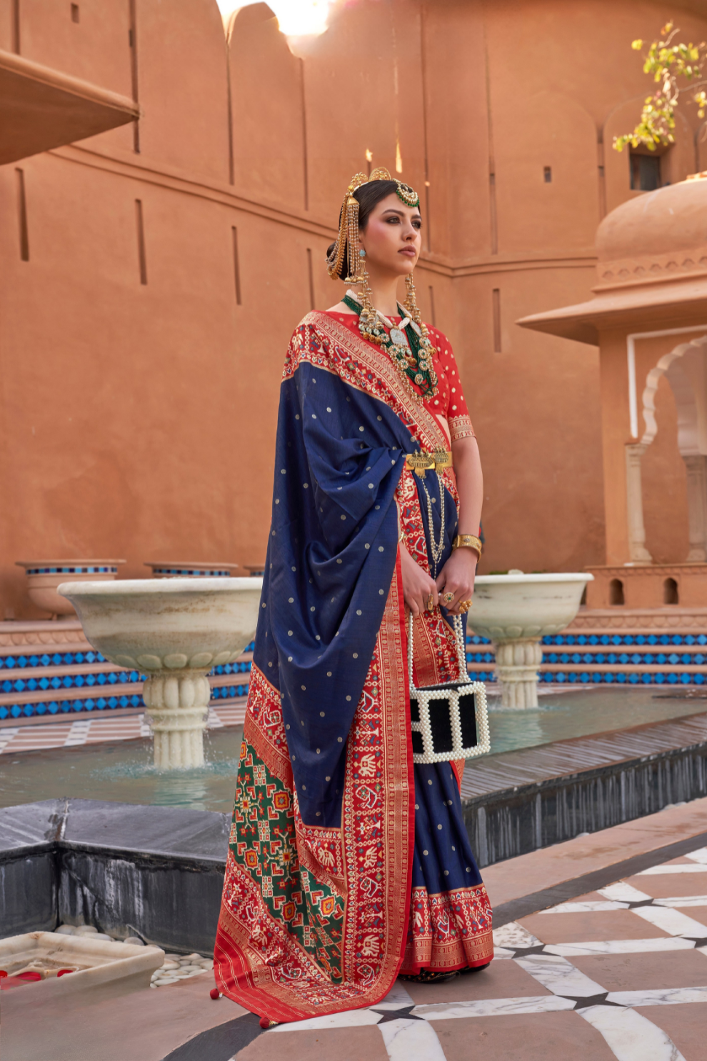 Elegant Zari Patola Saree with Polka Dot Woven Design