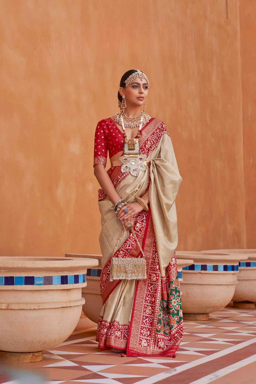 Elegant Zari Patola Saree with Polka Dot Woven Design