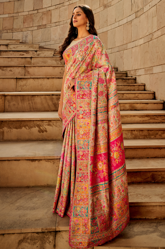 Classic Pashmina Silk Saree with Rich Kashmiri Craftsmanship